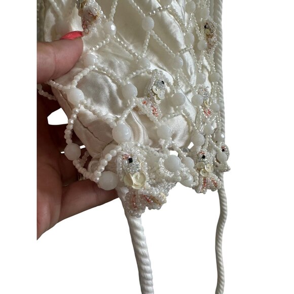 LA REGALE Vintage White Beaded Fish Cocktail Bag Purse - Picture 4 of 9